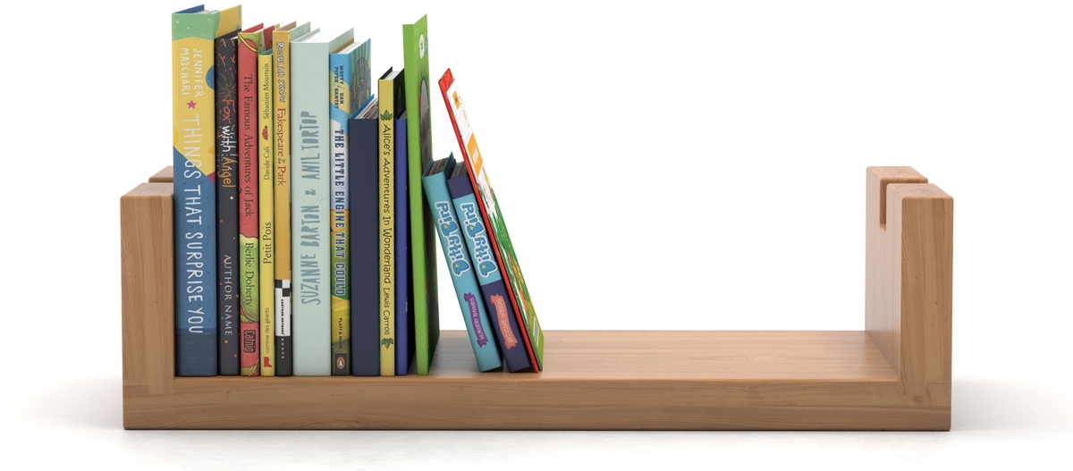 Wooden bench turned over and used as a bookshelf, with books